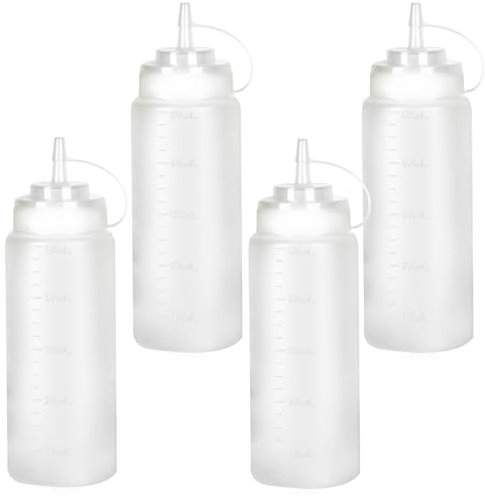 LiuHancsqd 4 Stück Squeeze Flasche, 500 ml Quetschflasche, Plastik Saucenflasche mit Kappe, Condiment Dosierflaschen für Mayonnaise Soßen Olivenöl Malen Pigment Ketchup Spender