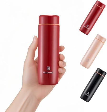 Small Thermo Bottle Slim Mini Vacuum Insulated Water Bottle 285ml/9.6oz Water Flask Stainless Steel Thermal Water Bottles Thermo for Hot and Cold Drinks Perfect for Purse or Kids Lunch Bag(Red)