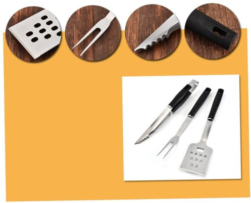 VANZACK 3pièces Ustensiles Barbecue INOX Robuste avec Pince Fourchette Et Spatule Outils Pratiques pour Cuisson Plein Air Compact Et Léger pour Voyages Et Pique-