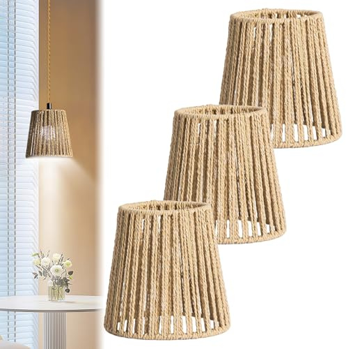 Lampenschirm Boho, 3 Stücke Lampenschirm Hängelampe Vintage Papier für Deckenleuchte Pendellampe Tischlampe, Stehlampe E27, Ersatzschirm für Wohnzimmer Schlafzimmerr, H 14cm