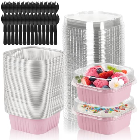 35 Pack 5 OZ Square Mini Cake Pans with Lids, 3.5x3.5 Inch Mini Cake Tins