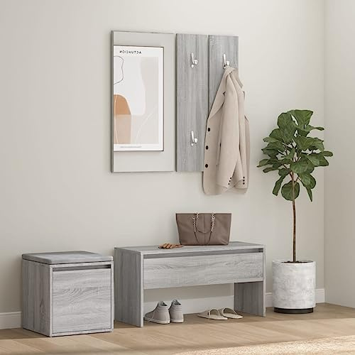 BOWEKAM Möbel, Bänke, Aufbewahrungs- und Eingangsbänke, Flurmöbel-Set, graues Sonoma-Holzwerkstoff