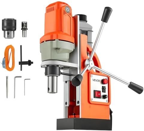 VEVOR Perceuse Magnétique 1200 W, Perceuse à Colonne Portable, Force 10000 N, Vitesse 900 tr/min, Diamètre d'Alésage de 38 mm, avec Tige Weldon, pour Surfaces Métalliques, Construction Chantier