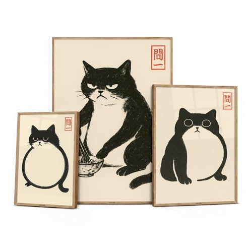 Hoji Katzen Poster Set Ukiyo-e Japanische Kunst Japan Wanddeko Bilder Schlafzimmer Deko Wohnzimmer Dekoration Eklektische Gemälde