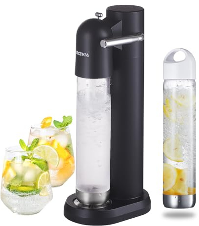 Wassersprudler mit Kunststoffflasche (1L + 1L) – Sprudelautomat für Zuhause, Wasser Sprudler, Sprudelwasser Maschine, BPA-frei, Kompatibel mit 60L CO2 Gewinde Zylinder(Nicht enthalten) – Schwarz