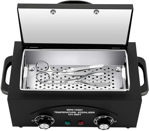 Heißluftsterilisator Desinfektion, 300W Trockene Hitze Sterilisator Temperatur Zeitsteuerung, Hochtemperatur-Sterilisator-Nagel-Werkzeug-Sterilisator für Nagelwerkzeuge (Schwarz)