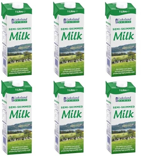 Lakeland Dairies Semi-Skimmed Milk – 1L (Pack of 6) | Fresh UHT Long Life Milk | Source of Calcium & Protein | Ideal for Tea, Coffee & Cooking