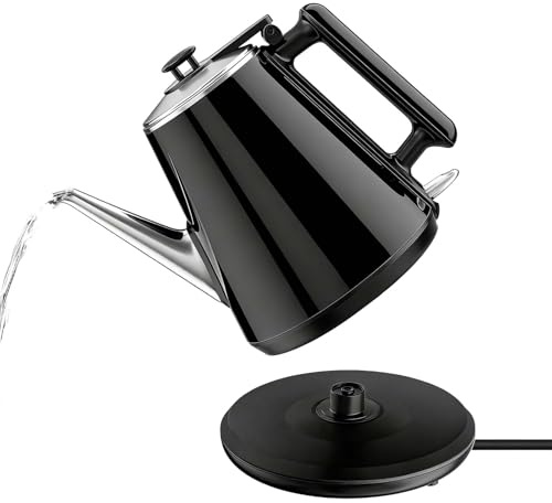 HOMHAPY Electric Kettle 0.9L, 1360W, Stainless Steel Inner, Black | 304 Stainless Steel, Vintage Retro Design, BPA-Free, Auto Shut-Off, For Home Office Dorm, Coffee & Tea