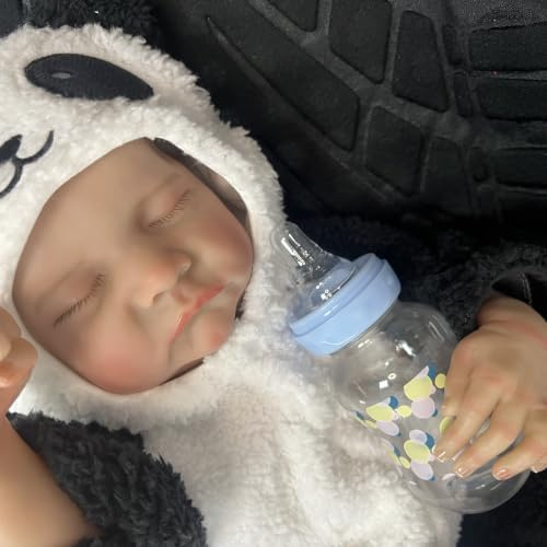 Reborn-Doll 18 Zoll – mit geschlossenen Augen, wie ein echtes Baby | Lebensechte Handbemalte Silikon Puppe mit 2 Sets Kleidung, Flasche, Schnuller, Windeln
