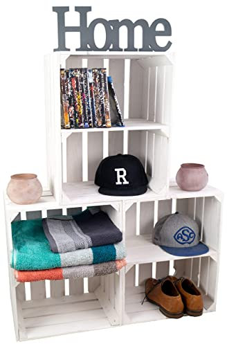 Kistenkolli Altes Land 3er Set Neue weiße Obstkiste Johanna/Schuhregal Ablageregal Beistelltisch Schuhbox Weinkiste Apfelkiste Holzkiste Regalkiste Ablagekiste (3er Set weiß QUER)