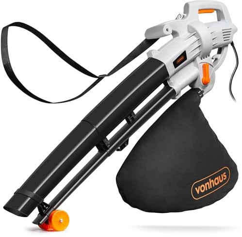 VonHaus Leaf Blower and Vacuum 3000W – Corded Leaves Collector, Clear Gardens, Patios, Gutters, Driveways & More – Lightweight, 10m Cable, Shoulder Strap, Wheels, 35L Collection Bag – 3 Year Warranty