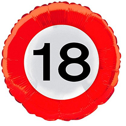 Top ten Folienballon 45cm Rund, Verkehrsschild 18, Straßenschild, Luftballon, mit und Ohne Heliumfüllung (Ohne Heliumfüllung)