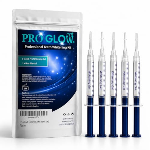 Pro Glow® Teeth Whitening Gel Refill Kit (15ml) | 5 Peroxide-Free Gel Syringes | Home Teeth Whitening