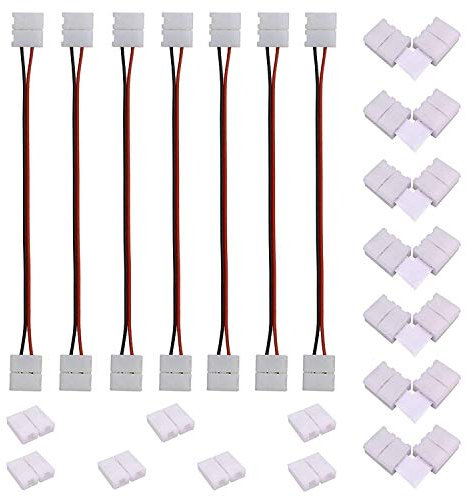 LED Streifen Eckverbinder 2 Polig LED Strip Verbinder LED Schnellverbinder für 8mm Breite SMD 3528 2835 LED Band Verlängerung LED Stripe Steckverbinder LED Winkel Anschlusskabel, 17cm Lang