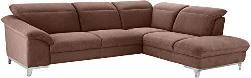 Mivano Eckcouch Teresa / L-Form-Sofa mit verstellbaren Kopfstützen und Ottomane / 293 x 84 x 232 / Mikrofaser, Braun