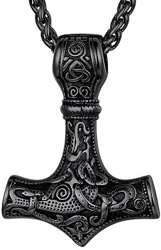 FaithHeart Viking Thor's Hammer Talisman Necklace for Men, Vintage Norse Mjolnir Amulet Pendant with Sturdy Wheat Chain, Stainless Steel Jewelry (Gift Box), Stainless Steel