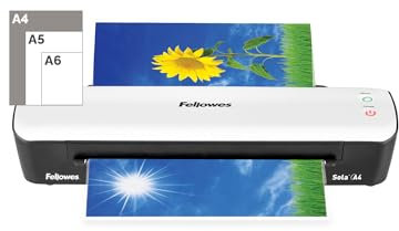 Fellowes Sola A4 Laminator Machine for Home Use - Fast 4 Minute Warm Up Time with Auto Shut Off Feature - 80-125 Micron - Amazon Exclusive, White/Black