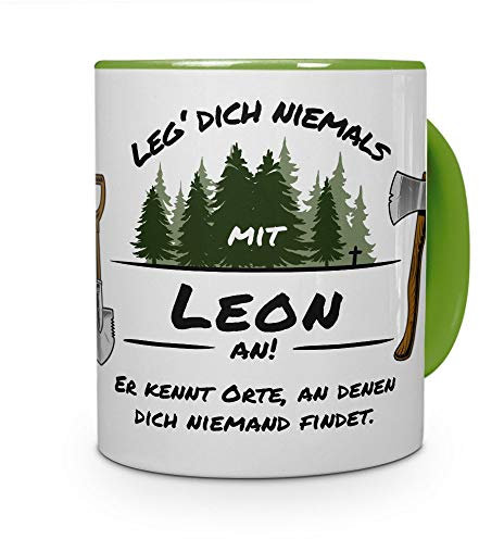 printplanet Tasse - Leg Dich Nicht mit Leon an - Namenstasse, Kaffeebecher, Mug, Becher, Kaffeetasse - Farbe Grün