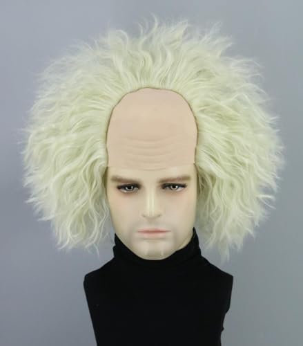 Topcosplay Perücke Halbglatze Herren Verrückter Professor Wissenschaftler Perücke Alter Opa Perücke Kurze Grüne Halloween Perücke (Grün)