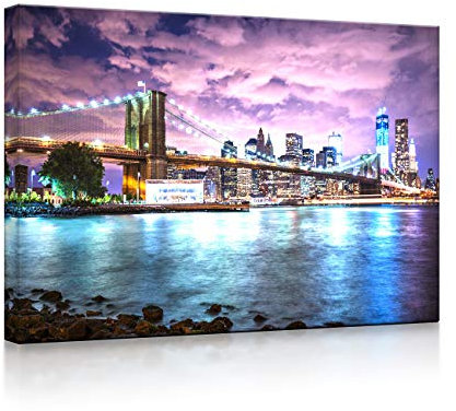 lightbox multicolor | Bild mit LED Hintergrundbeleuchtung | New York Skyline mit Brooklyn Bridge | 100x70 cm | Fully Lighted