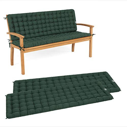 HAVE A SEAT Luxury - Gartenbank Auflage mit Rückenteil 2-TLG. Set, bequem, orthopädisch, wetterfest, waschbar bis 95° C - Made in Germany (2-TLG. Set, 180x48 cm, Moosgrün)