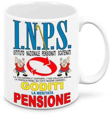 Mr. Gadgets Tazza Simpatica Per Festa Pensione Con Varie Scritte (I.N.P.S goditi la pensione uomo)