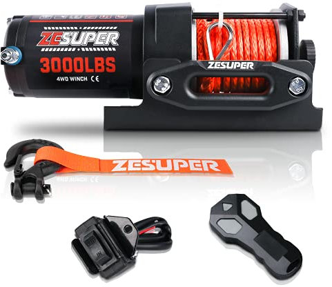 ZESUPER Treuil électrique de 1 360,8 kg 12 V CC pour remorquage VTT/UTV Hors Route avec télécommande sans Fil Nouveau Support de Montage en Corde synthétique