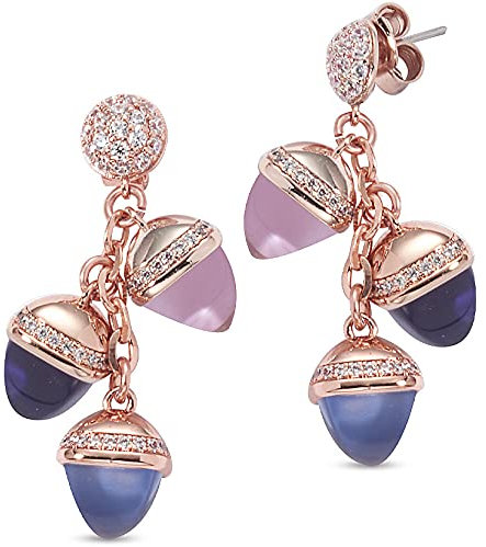 Orecchini placcati oro rosa con cristalli piramidali pendenti e zirconi