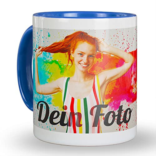 Your Gravur - Tasse mit Foto - Fototasse mit eigenem Bild & Text - Blau - Fototasse als Geschenkidee - Tasse selbst gestalten mit eigenem Foto - Foto Becher