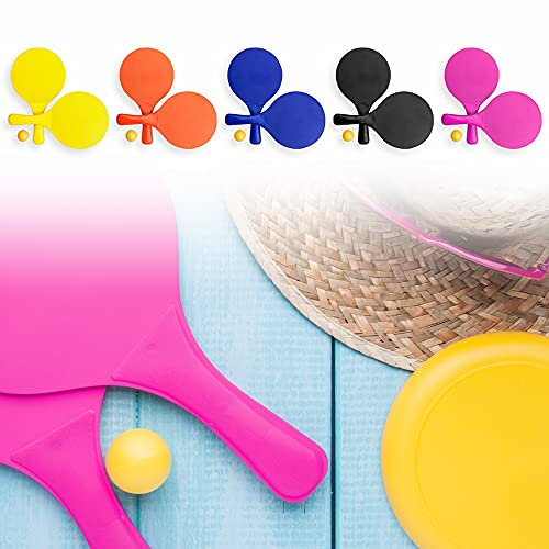 ANTEVIA - Véritable paire de raquettes de plage en bois avec balle assortie | PLUS DE 10 MODÈLES |Enfant adulte |Couleurs: Jaune Orange Bleu Noir Violet (Faluk Orange)