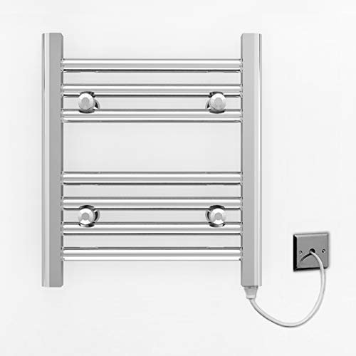 Myhomeware 300mm Wide Flat Chrome Electric Pre-Filled Heated Towel Rail Radiator For Bathroom Designer UK (300 x 400mm Chrome)