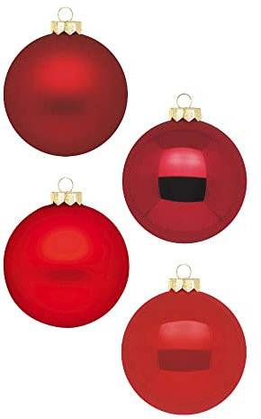 Weihnachtskugeln 12 STK 8cm | Schöne Christbaumkugeln aus Glas | Große Kugeln in Karton-Box | Christbaumschmuck Weihnachtsbaumschmuck Weihnachtsbaumkugeln (Ruby Red | Rot Mix)