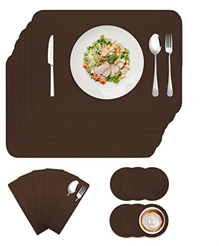 BESTORI Tovagliette in Feltro 6 Pezzi Set, Tovagliette Lavabili Resistente al Calore, 6 Sottobicchieri, 6 sacchetti per posate Marrone scuro 30x40cm