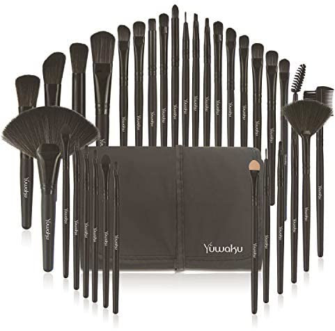 Lot de 32 pinceaux de maquillage pour les yeux - Pour fard à paupières, fond de teint, blush, lèvres, crème liquide, cosmétiques, estompeur - Avec sac - B-Murky noir