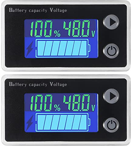 2PCS Universal Battery Capacity Tester - 10-100V Voltmeter with Temperature Display - 12V 24V 36V 48V LCD Battery Indicator