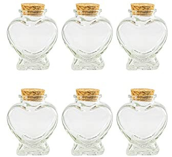 Jarvials 6-Pack 80ml Herz geformte Glas Gefälligkeit Gläser mit Kork Deckel, Glas Wunschflaschen mit Kork, dekorative Glasflasche mit Kork Stopper-2.7 oz