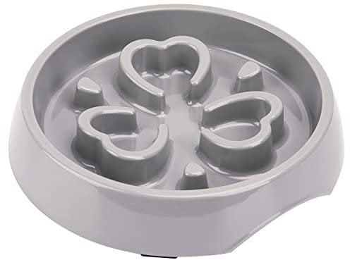 SUPER DESIGN Gobble-Stop Slow Feeder Dog Bowl Slow Eating Anti-Gulp BPA Free Melamine Bowl Fun Interactive Pet Bowl for Dogs Cats Puppies (600ml, HEART)
