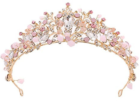 SUNSK Prinzessin Tiara Rosa Kristall Tiara Perle Kostüm Krone Kinder Crown Stirnband Braut Hochzeit Haarschmuck Mädchen Verkleiden Party Zubehör