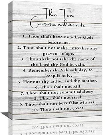 Ten Commandments Wall Decor 10 Commandments Wall Art Positive Quotes Canvas Prints Scriptures Bible Verse Modern Framed Artwork Home Decoration for Living Room Bedroom Bathroom 30,5 x 40,6 cm