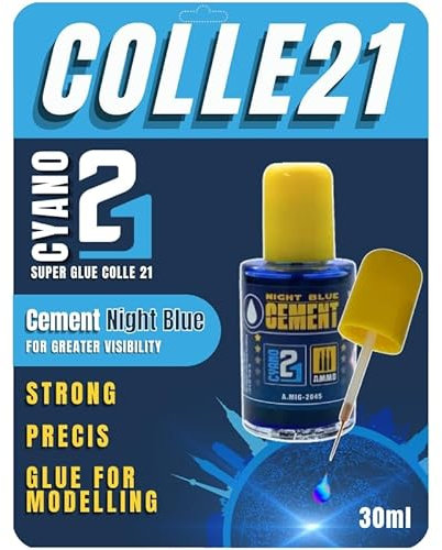 CEMENT NIGHT BLUE Colle maquette AMMO MIG by Colle21 - Colle de 30 ml pour plastique et modélisme, densité moyenne, haute résistance, idéale pour assemblage précis de modèles réduits, collage fort.