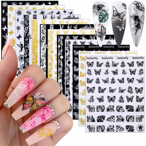 Nagelsticker Selbstklebend, 12 Blatt Schmetterling Nail Art Sticker, Nagelaufkleber, Nagelsticker Nagel Stickers Nageldesign Nagelfolie Selbstklebend Nagelfolien für DIY Nagel Dekoration
