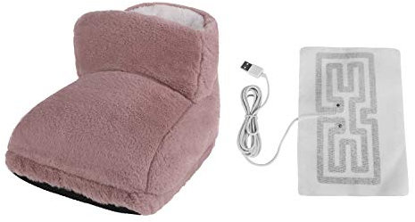 Winter Foot Warmer Boots USB Soft Heating Pad for Pain Relief Fast Heating Thermal Shoes Anti-Slip Sole Massage Electric Feet Warmers Xmas Gift for Women Men (Pink)
