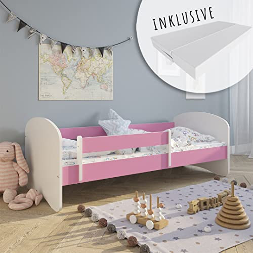 Kids Collective Kinderbett 80x180 cm mit Matratze, Rausfallschutz & Lattenrost in pink 180x80 Mädchen Jungen Bett Skandi
