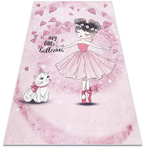 rugsx Bambino Tappeto bambini con motivo „Ballerina, Gattino - Lavabile, Antiscivolo, Rosa 120x170 cm
