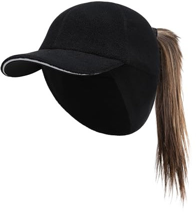 PivotWing WintermüTZE Basecap Damen Ponytail Cap Pferdeschwanz Mütze mit Ohrenklappen Ohrenschutz, Ponytail Hat Kappe Schildkappe Schirmmütze Damen Laufen Cappy Frauen Baseball Cap, Schwarz XS/S