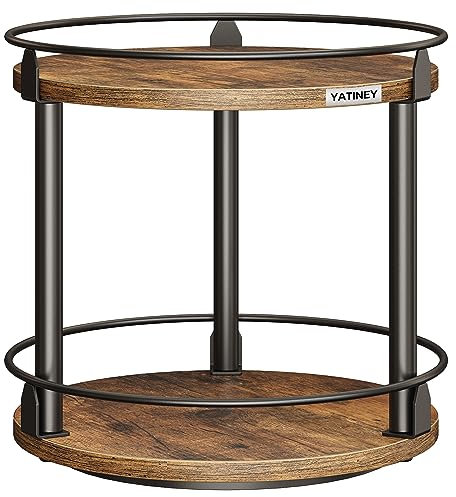 YATINEY Portaspezie Girevole a 2 Livelli, Scaffale Rotondo Industriale, Compatto e Multifunzionale, per Cucina, Tavolo da Pranzo, Toeletta, Scrivania, Marrone Vintage e Nero XSR22BR