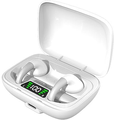 Knochenschall Kopfhörer kabellos Bluetooth Open Ear Kopfhörer Sport mit Mic Bone Conduction Clip On Headphones Wasserdicht Wireless Sportkopfhörer mit Ohrbügel für Joggen Laufen Radfahren Gym Schwarz