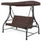 COSTWAY 3 Seater Garden Swing Chair, Convertible Outdoor Hammock Bench Chair with Adjustable Canopy and Cushions, Steel Frame Porch Patio Swing Seat Lounger for Balcony, Deck and Poolside (Brown)