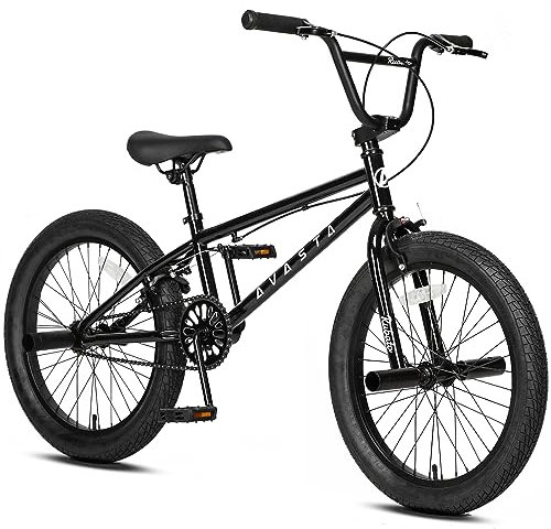 AVASTA 20 Zoll Kinder Fahrrad Freestyle BMX Fahrrad für 6 7 8 9 10 11 12 13 14 Jahre alt Jungen Mädchen und Anfänger, Schwarz