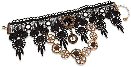 Steampunk halskette damen,Gotisch Cosplay Punk Spitze halskette Retro Zahnräder Halskette,Kostüm Kleidung Accessoires und Geschenke Mädchen Frauen